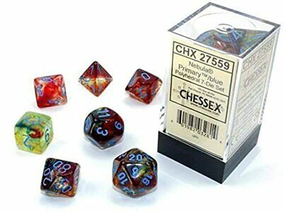 Chessex 7 Die Set - Nebula Primary blue, Polyhedral 7-Die Set Cheap