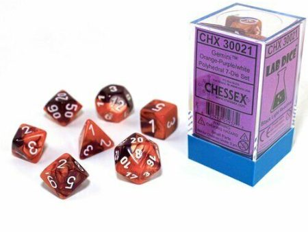 Chessex 7 Die Set - Gemini Orange-Purple white, Polyhedral 7-Die Set Fashion