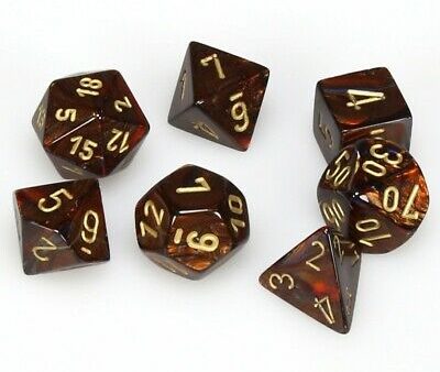 Chessex 7-Die Polyhedral Set - Scarab (Blue blood Gold) For Sale